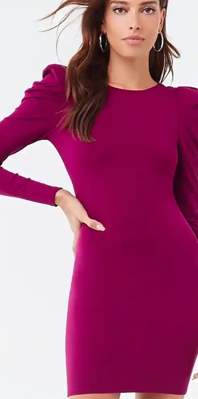 Puff Sleeve Fushia Dress - Picture 3 of 8